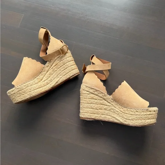 Chloe Lauren Espadrille Suede Beige Wedges size 8 - Picture 7 of 12